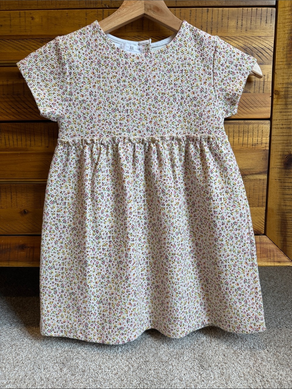 Zara Girls Floral Print Cotton Kids Dress - Pink and Cream